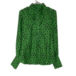 Juicy Couture Kelly Green Top Silk Duck Print Sz 4